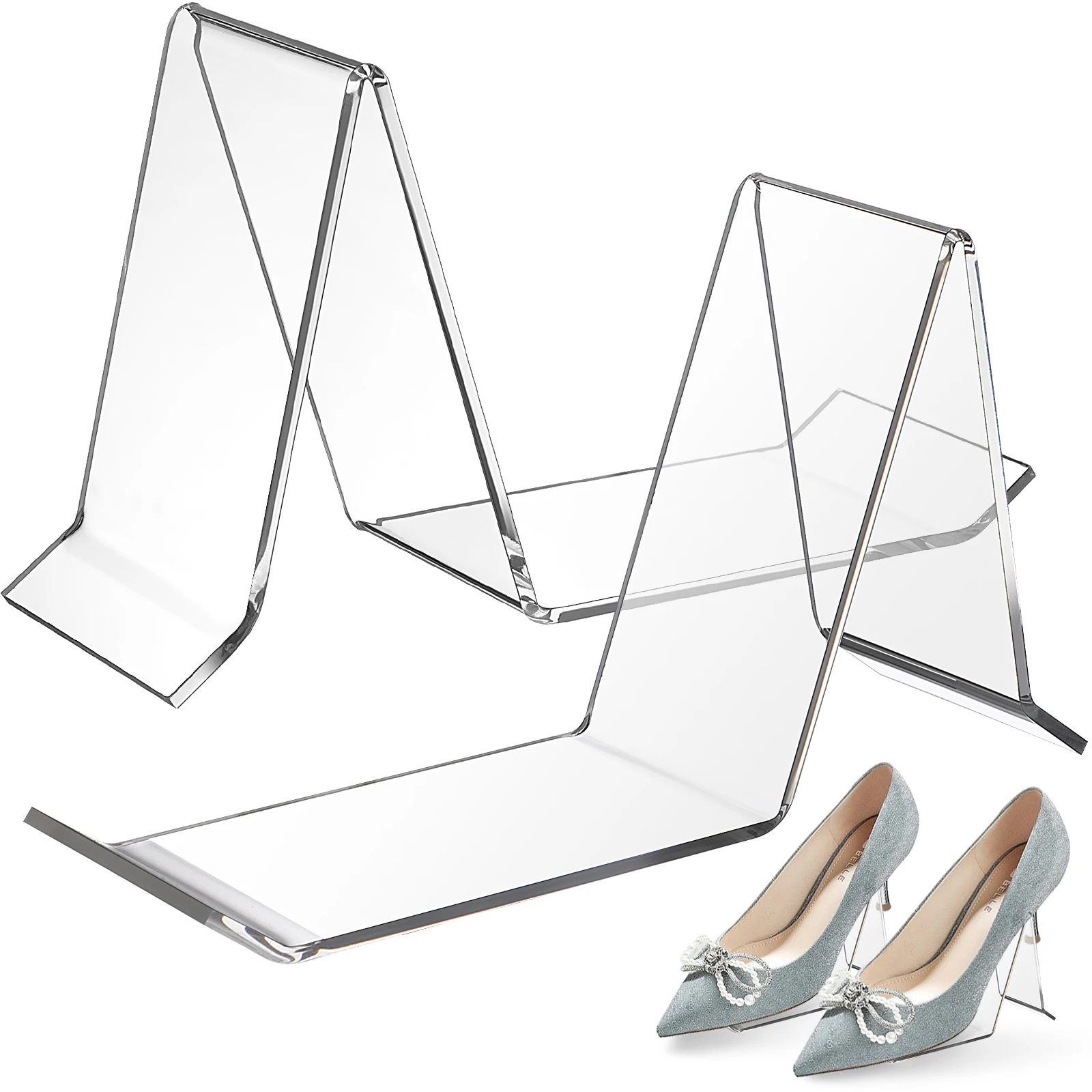 

2 Pcs Transparent Acrylic Shoe Shoe Rack For Boots Shoe Store Stands Sandal Display Fit For Shopping Malls Home Shoe Storage