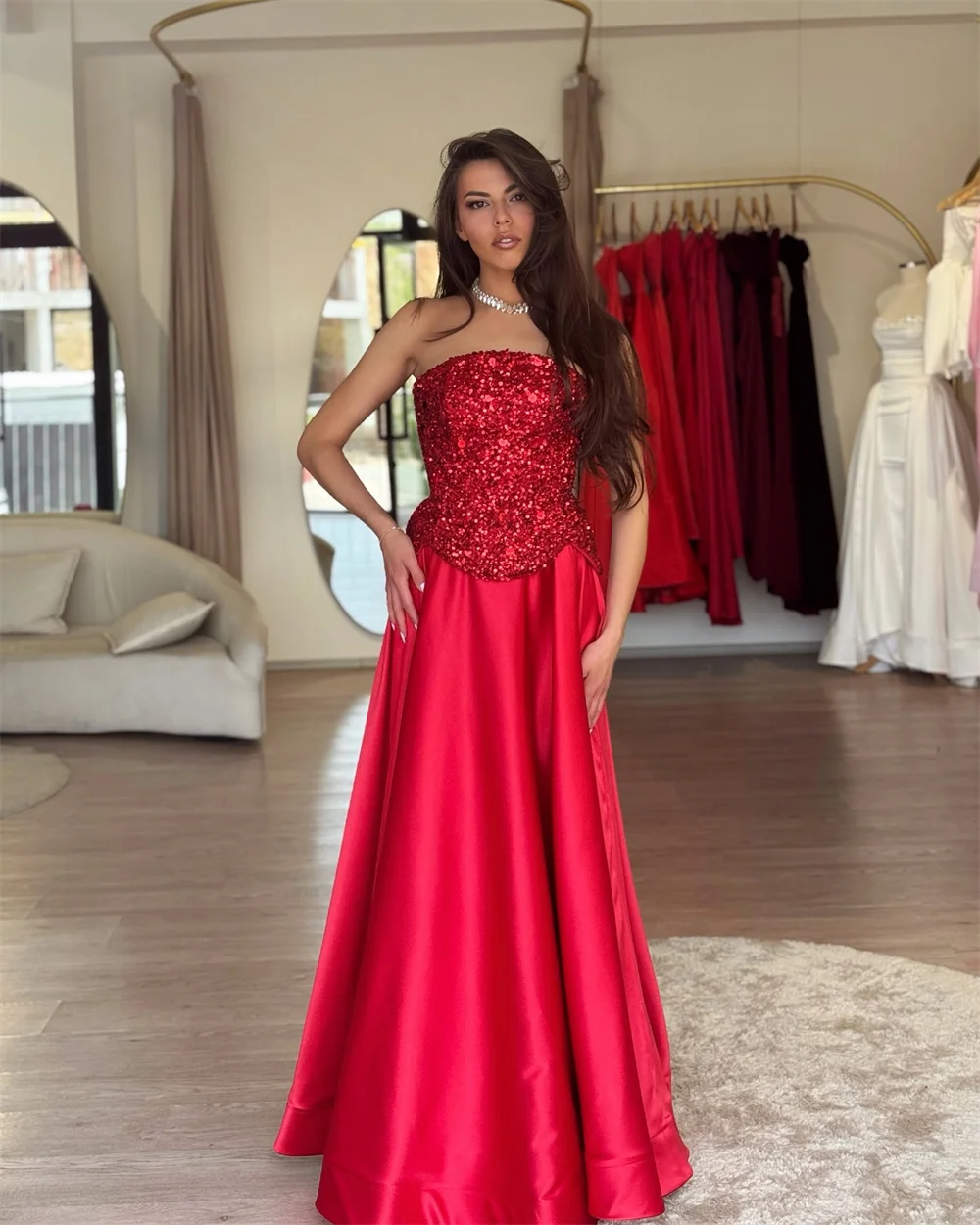 Sansa Customized Red Glitter A-line Prom Dresses Sleeveless Elegant فساتين سهراتStrapless Floor-length فساتين للمناسبات الخاصة 11 S0b5fe88c1ba74f74ac457ecf92f9c9e0Q