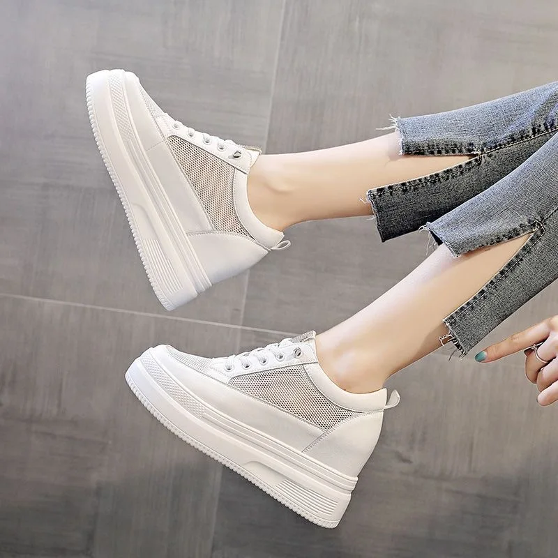 New Summer Shoes Women Flats Breathable Mesh Brand Ladies Flat Platform Height Increasing 8cm Pure White Shoes YX48351 3 S0b60c61bebfa4895874ff85ce3de4ad80