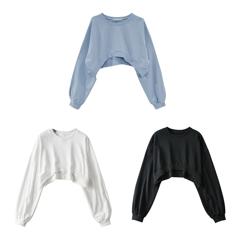 Women's Casual Long Sleeve Crop Tops Sweatshirt Solid Color Round Neck Loose Pullover Tops Korean Style Cropped Hoodie Dropship
Women's Casual Long Sleeve Crop Tops Sweatshirt Solid Color Round Neck Loose Pullover Tops Korean Style Cropped Hoodie Dropship
