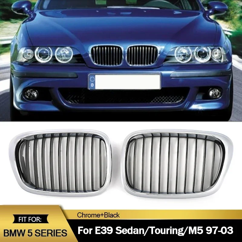 

Решетки для капота автомобиля, решетки для почек, гоночный гриль для 1997-2003 BMW E39 525i 528i 530i 540i M5, хромированные + черные автомобильные аксессуары