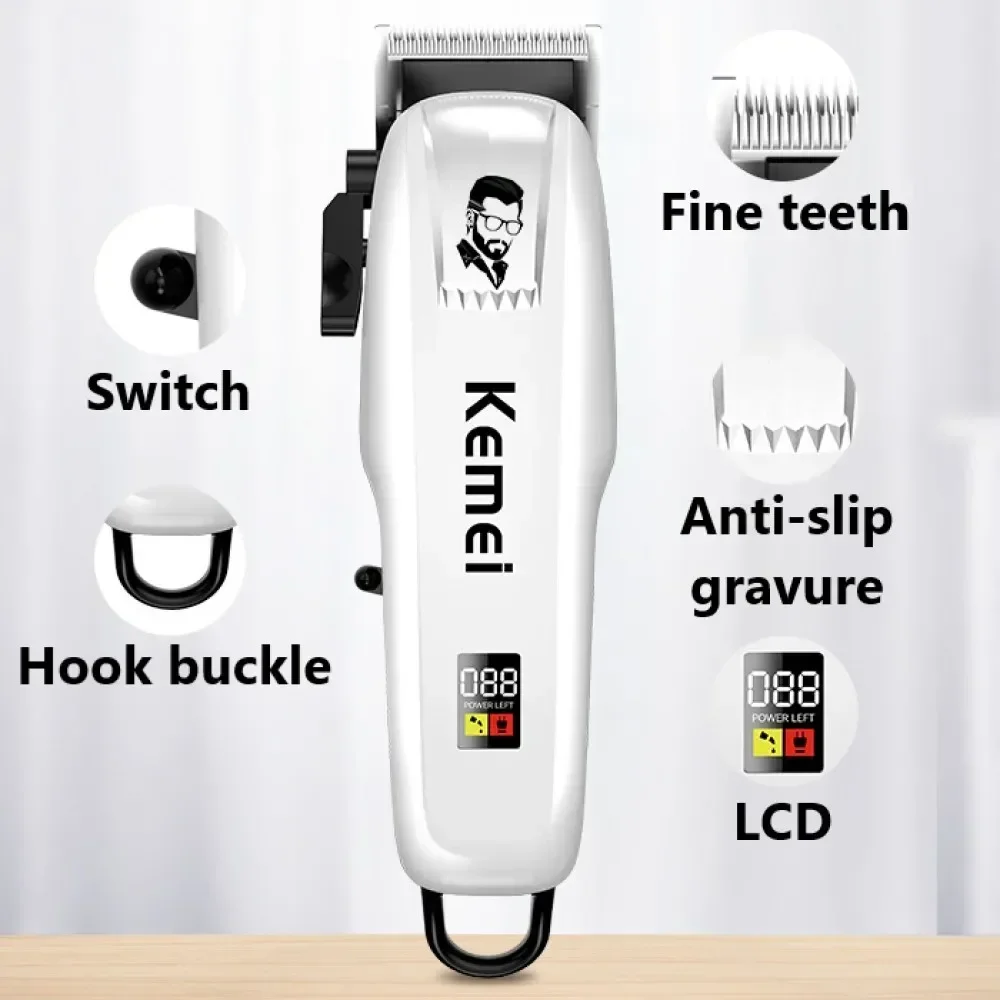 

Профессиональная машинка для стрижки волос Kemei, перезаряжаемый триммер для мужчин, бритва, машинка для стрижки волос, аксессуары для парикмахера, машинка для стрижки