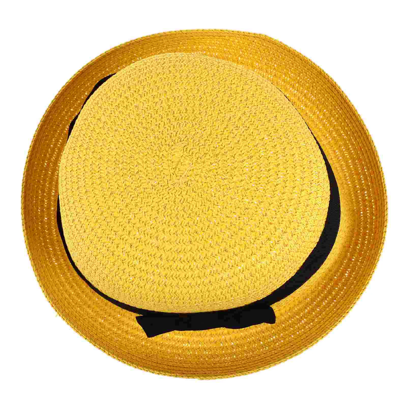 

Fashion Women's Girls Bowknot Roll-up Wide Brim Dome Straw Summer Sun Hat Bowler Beach (Yellow)