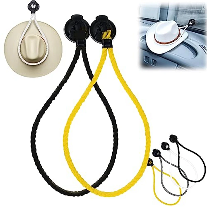 

2 Piece Hat Mounts Cowboy Hat Mounts Handmade Rope Cowboy Hat Holder Rack For Your Vehicle With Suction Cup (Black+Yellow)