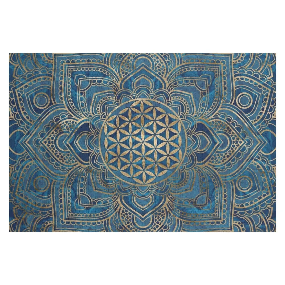 

Flower of Life in Lotus Mandala - Blue Marble and Gold Jigsaw Puzzle Woodens For Adults Puzzle