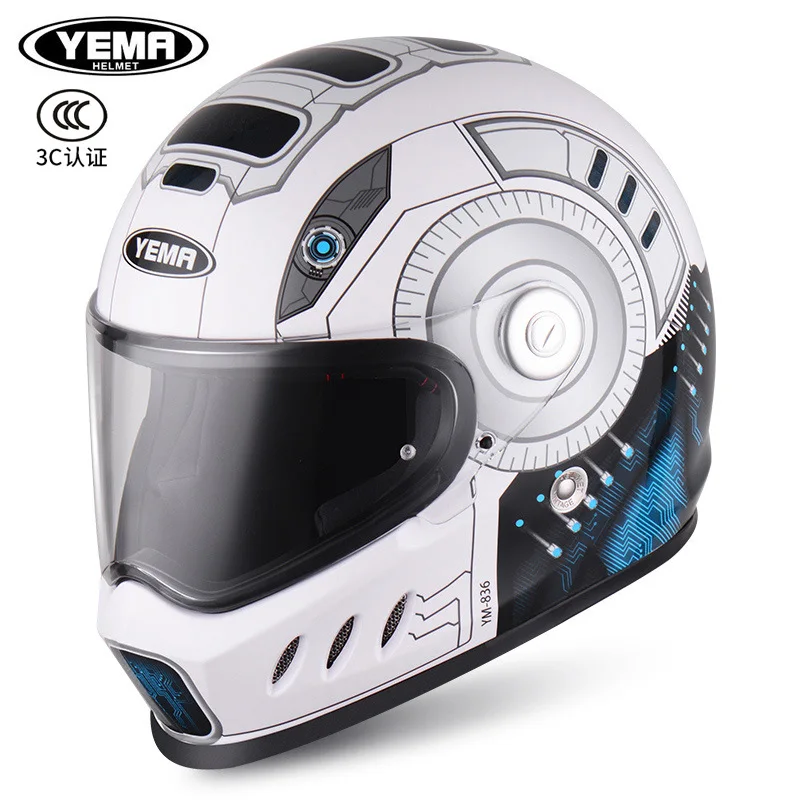 

YAMA High-quality Motorcycle Full Helmet Male Personality Locomotive Racing Helmet Four Seasons Anti-fog Motorbike Safety Cap