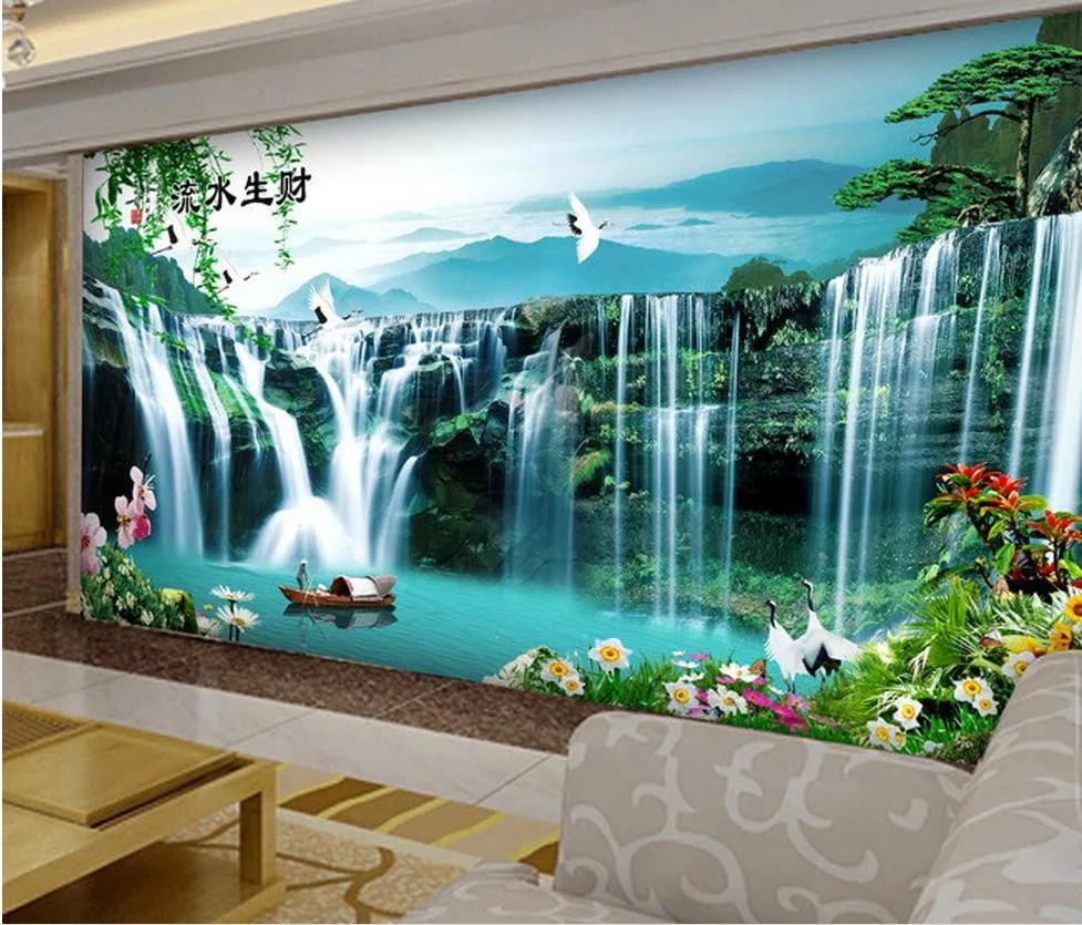 

Custom 3D Photo Wallpaper 3d landscape waterfall wallpapers 3D Photo Wallpaper Mural Papel De Parede