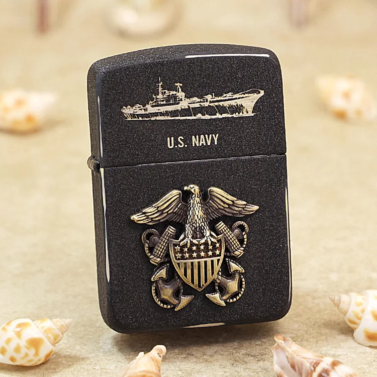 

Genuine Zippo US Navy Emblem oil lighter copper windproof cigarette Kerosene lighters Gift with anti-counterfeiting code