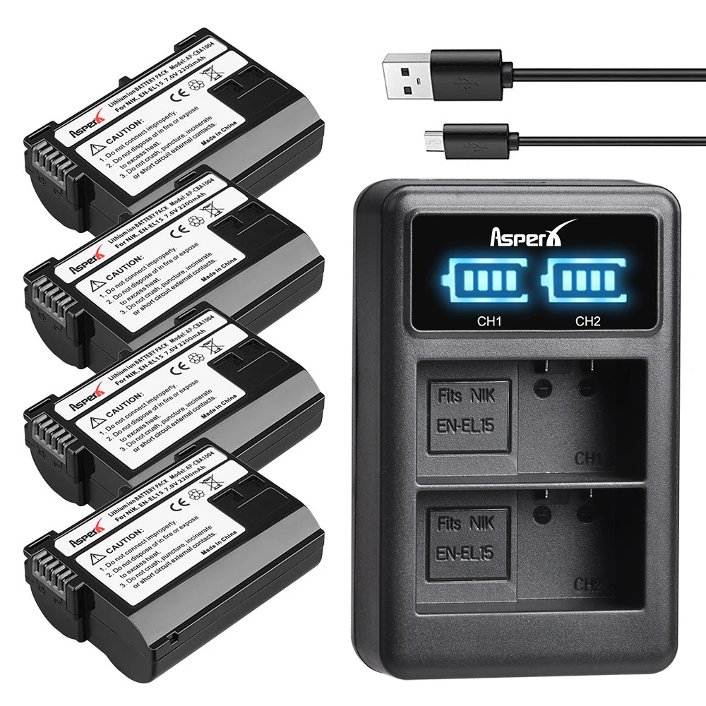 

AsperX EN-EL15 EN EL15 ENEL15 Battery Bateria + Charger For Nikon z5 z6 z6 ii d610 d750 d800 d810 d850 d7000 d7100 d7200 d7500