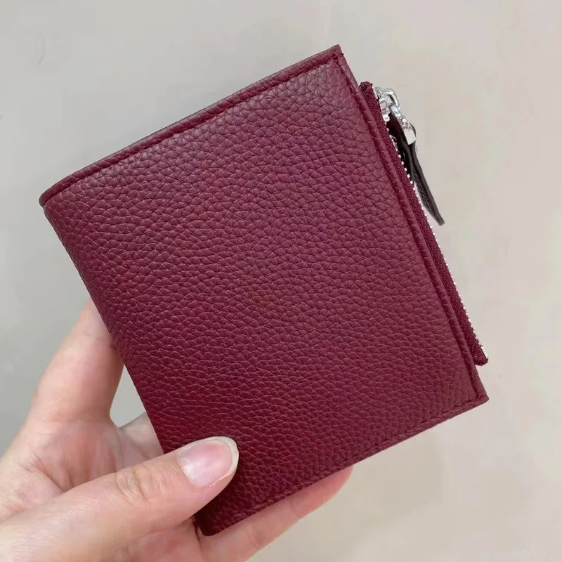 

Genuine Leather Women Short Wallet Zipper 100% Cow Leather Card Holder with Chain Cute Small Coin Purses Female Money Bag