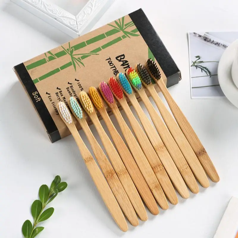 

10PCS Colorful Natural Bamboo Toothbrush Set Soft Bristle Charcoal Teeth Whitening Bamboo Toothbrushes Soft Oral Care