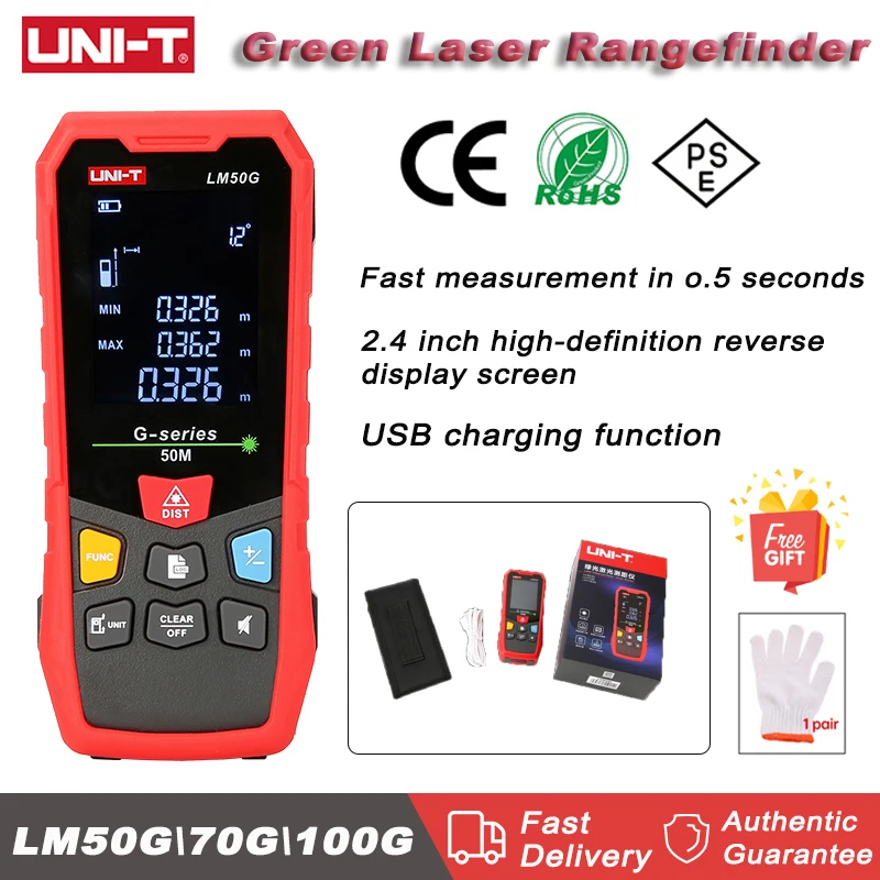 

UNI-T LM50G Green Laser Distance Meter Handheld Mini Laser Rangefinder Tape Range Finder Measure Tester New 50m 70m 100m