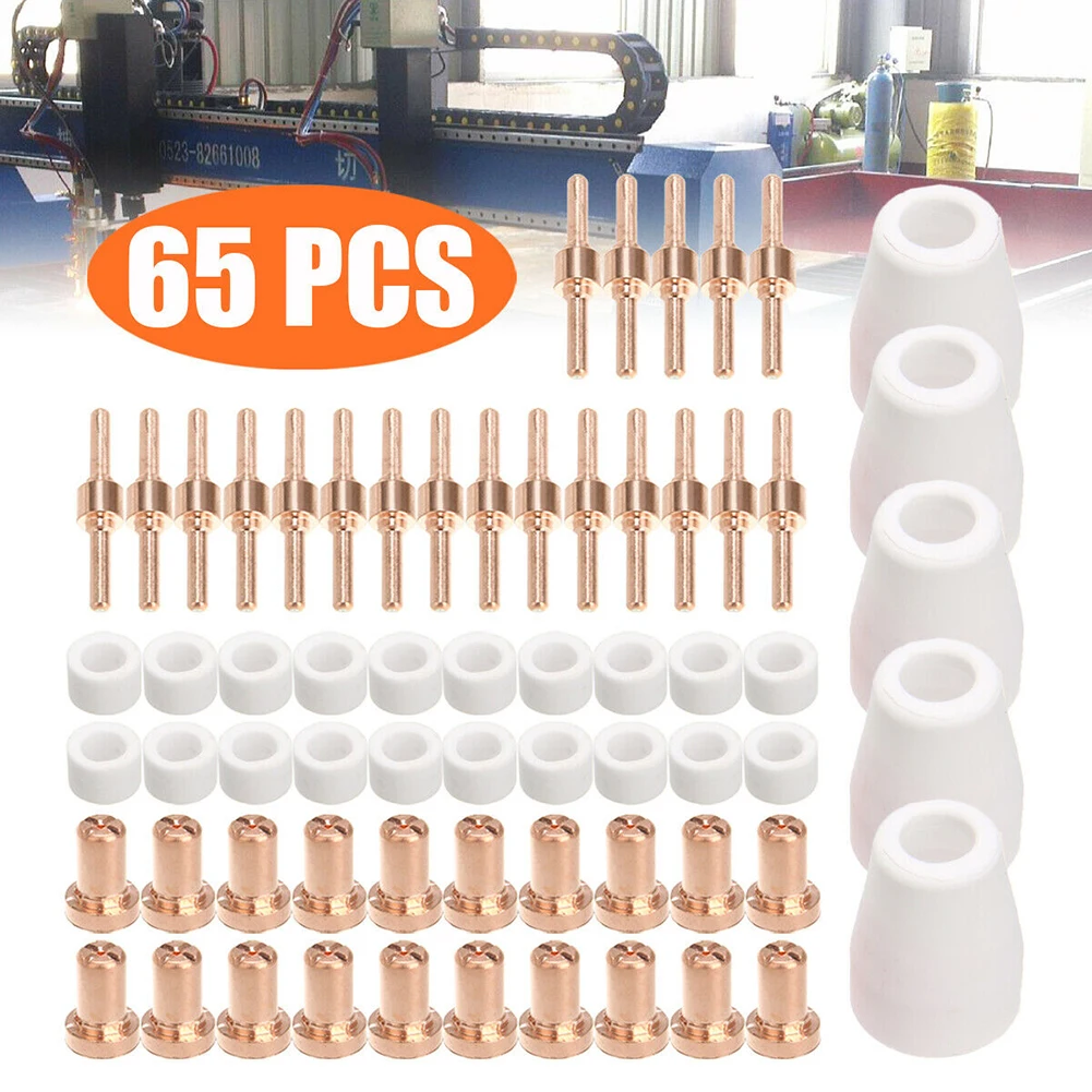 65Pcs PT31 Extended Nickel Plasma Cutter Electrode Tips Cup Plated Consumables For PT-31 CUT40 CUT50 LGK40 HYC410
65Pcs PT31 Extended Nickel Plasma Cutter Electrode Tips Cup Plated Consumables For PT-31 CUT40 CUT50 LGK40 HYC410