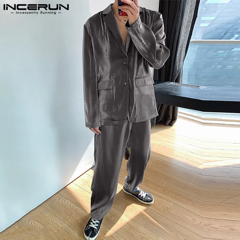 Stylish Hot Sale Tops INCERUN New Men Sets Long Sleeve Suit Coat Long Pants Fashion Flash Fabric Solid Two Piece Sets S-5XL 2023
Stylish Hot Sale Tops INCERUN New Men Sets Long Sleeve Suit Coat Long Pants Fashion Flash Fabric Solid Two Piece Sets S-5XL 2023