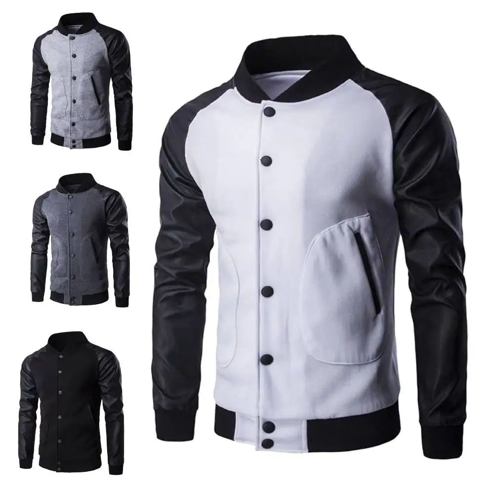 

Casual Jackets Mens Black Pu Leather Raglan Sleeve Stand Collar Loose Outerwear Baseball Wear Military Bomber Overcoat M-4X