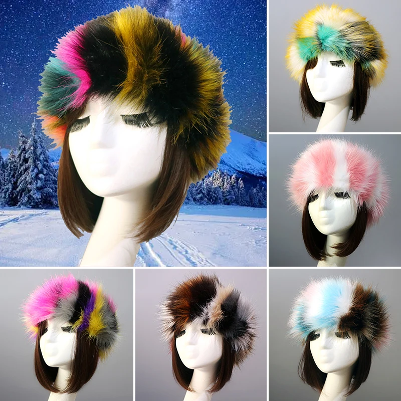 

1PC Faux Fur Headband Women Winter Thickened Warm Hairband Hat Bomber Fluffy Russian Cap Girls Outdoor Ski Snow Earmuff 장갑세트