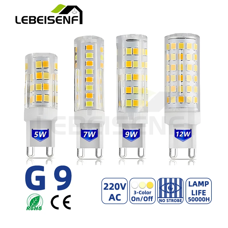 

G9 LED Light Lamp Corn Bulb 5W 7W 9W 12W Ceramic Constant Current High Voltage 220V AC No Strobe 3000K 4000K 6000K Switch 3Color