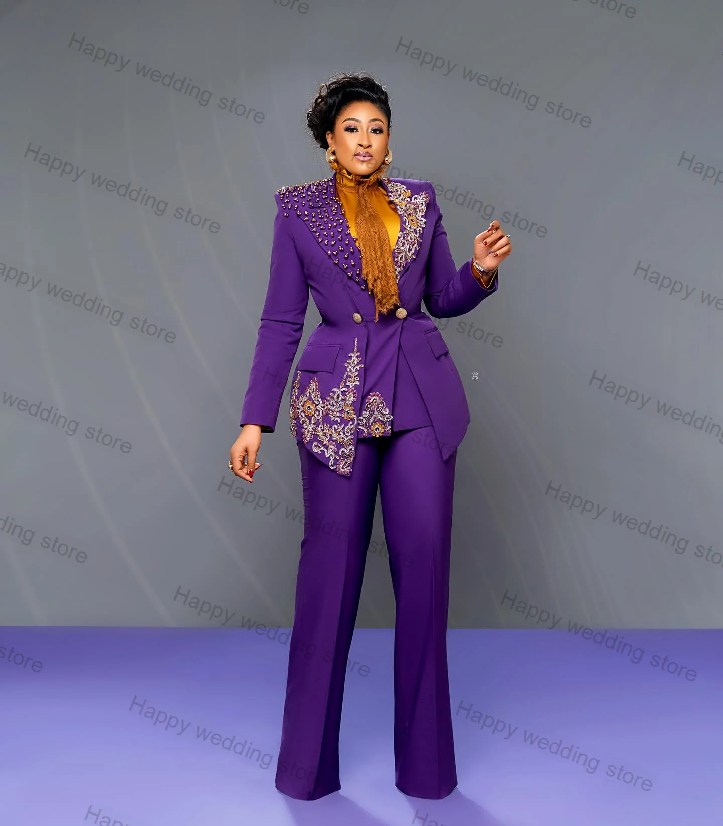 

Luxury Purple Women Suit Pants Set 2 Piece Blazer+Trousers Crystals Prom Dress Wedding Tuxedo Party Tailored Made Jacket Coat