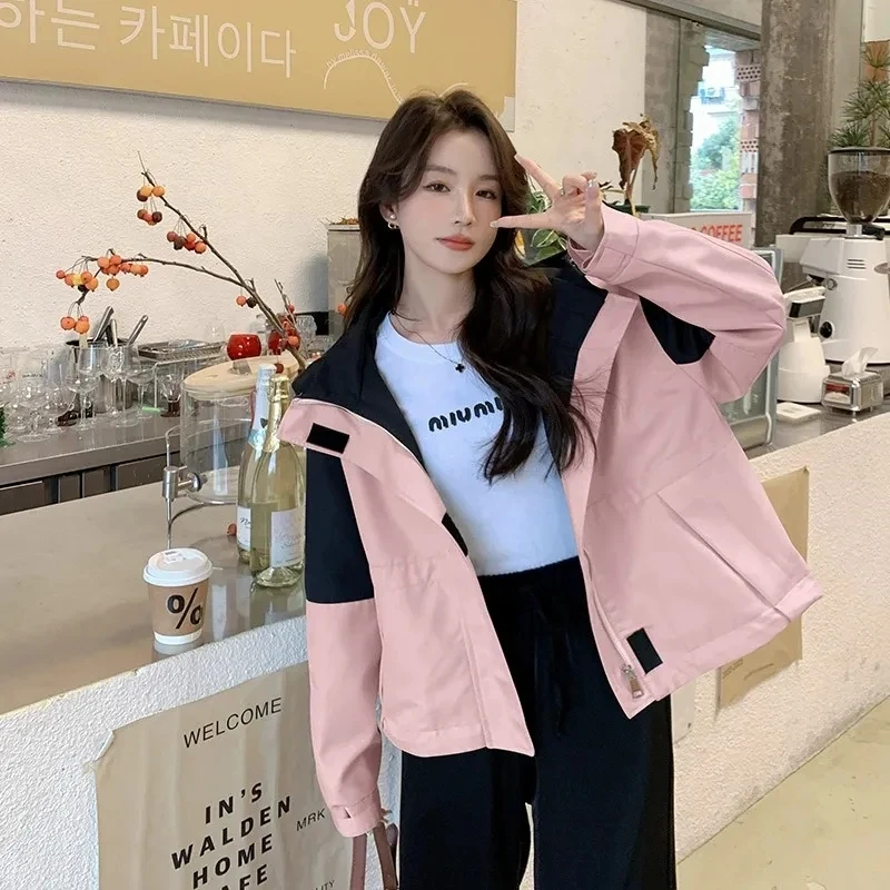 

Hooded Assault Jacket For Women 2024 Spring Autumn Casual Hooded Windbreaker Female Fashion Simple Coat Tops Student Outwear New