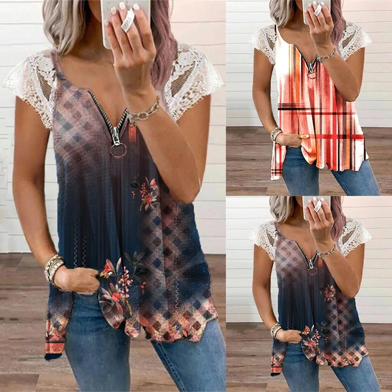 Women's 2023 Summer New Loose Zipper V-Neckl Lace Short Sleeve Printed Shirt Fashion Casual Female & Lady Tops
Women's 2023 Summer New Loose Zipper V-Neckl Lace Short Sleeve Printed Shirt Fashion Casual Female & Lady Tops