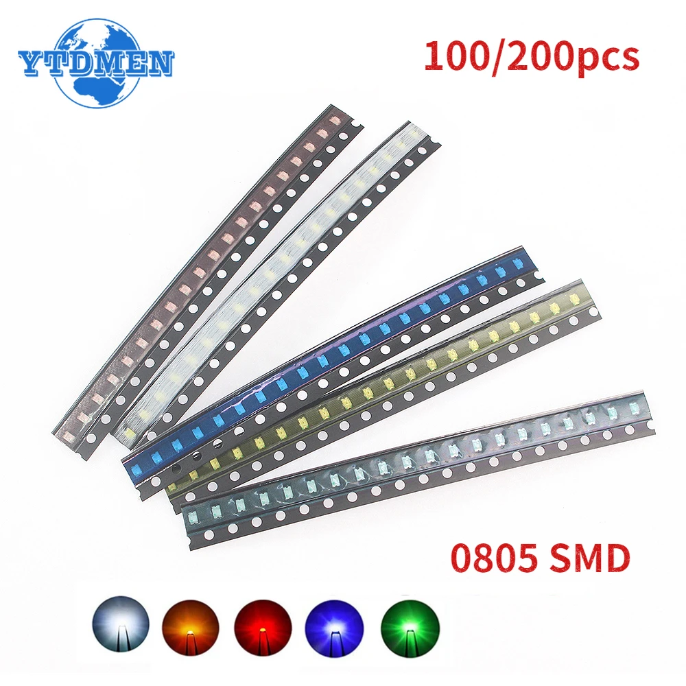 

100pcs/200pcs 0805 SMD LED Red Yellow Green White Blue Light Emitting Diode Set DIY Electronic Components Kit