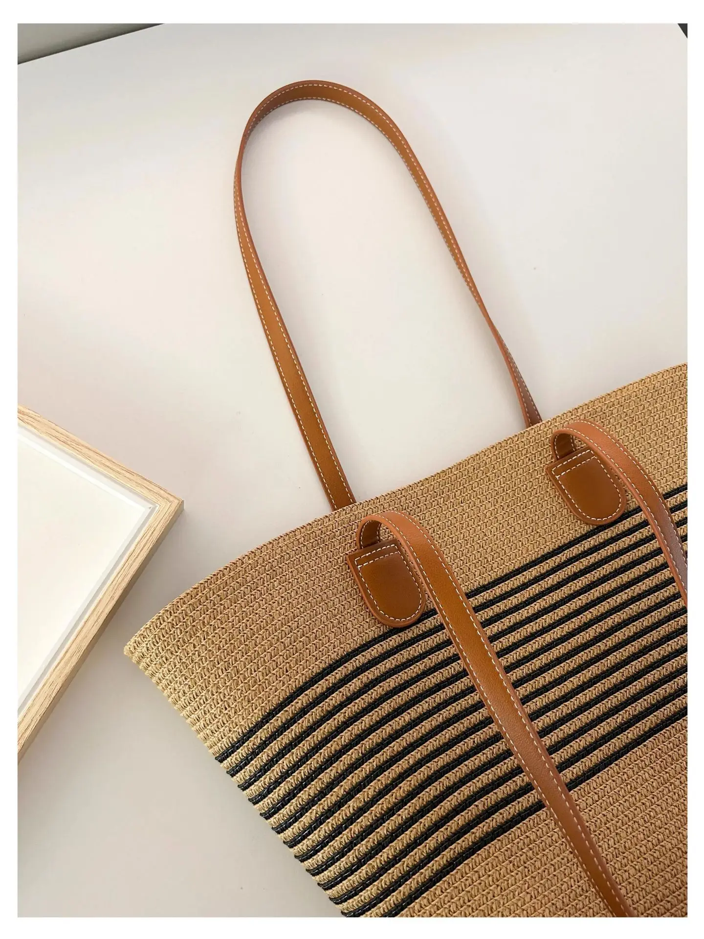Braided Basket Beach Bag - Large Handmade Rattan Summer Tote 8 S0b7841f4c6204b74a727a66a4cd311c3m