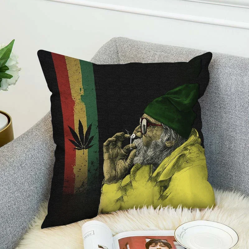 

Rastafari Rasta Lion Weed Nature Plants Psychedelia Jamaica Black Background Leaves Throw Pillow Case Cushion Cover