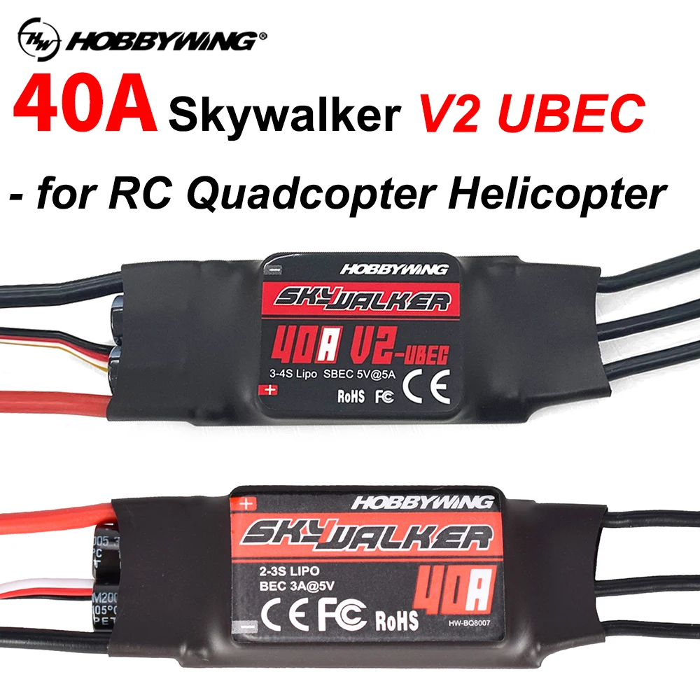 Hobbywing Skywalker Brushless ESC 40A V2 UBEC Drone ESC 2-4S Speed Controller with BEC/UBEC for RC Plane Quadcopter Helicopter
Hobbywing Skywalker Brushless ESC 40A V2 UBEC Drone ESC 2-4S Speed Controller with BEC/UBEC for RC Plane Quadcopter Helicopter