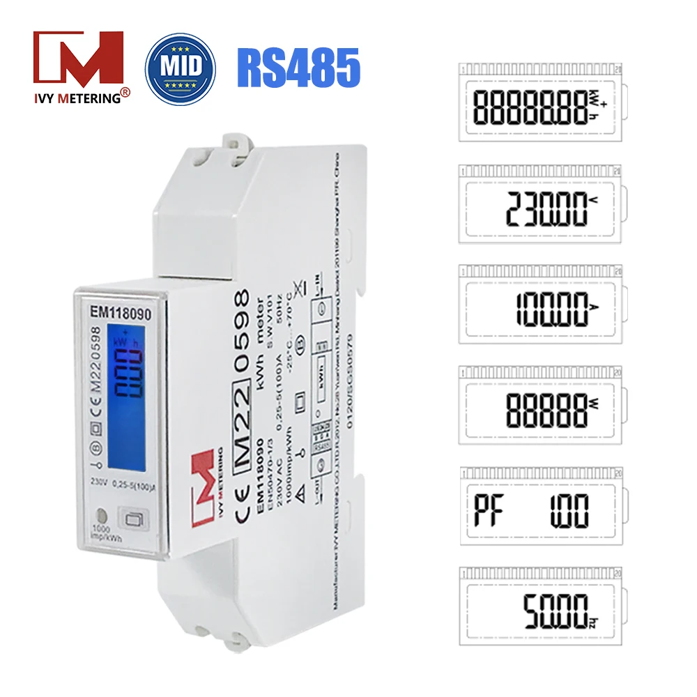 EM118090 LVD EMC Single Phase DIN RAIL MID Approved PV Solar Bi-directional Power Energy Meter
EM118090 LVD EMC Single Phase DIN RAIL MID Approved PV Solar Bi-directional Power Energy Meter