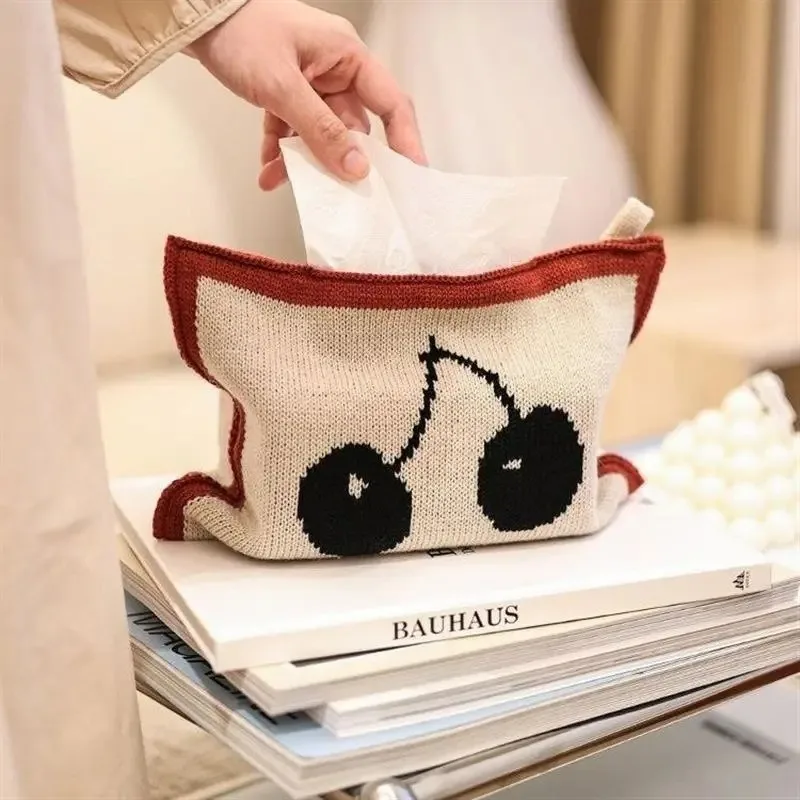 

Multipurpose Storage Napkins Nordic Retro Dining Table Handkerchief Box Knitted Handkerchief Bag Chessboard Grid Car Living Room