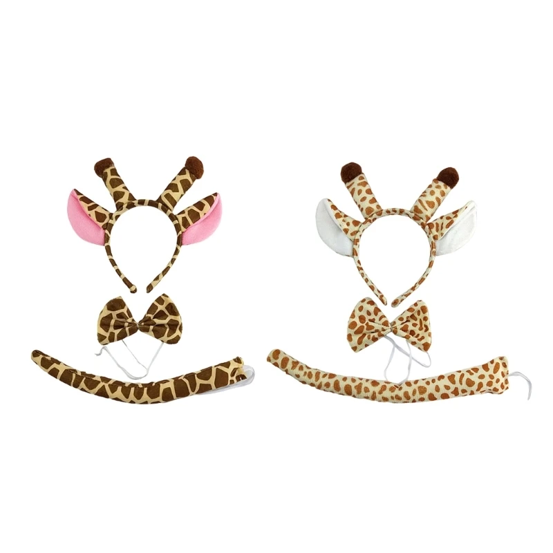 

3pcs Role Play Giraffe Ear Hair Hoop&Tail&Bowtie Woman Teens Makeup Headbands for Halloween Performances Hairband
