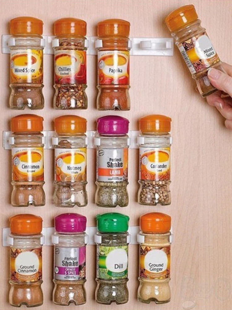 1-4 Layers Spice Rack Organizer Wall Cabinet Door Hanging Spice Jars Clip Hooks Set Storage Holder Gripper Kitchen Accessories 1-4 Layers Spice Rack Organizer Wall Cabinet Door Hanging Spice Jars Clip Hooks Set Storage Holder Gripper Kitchen Accessories