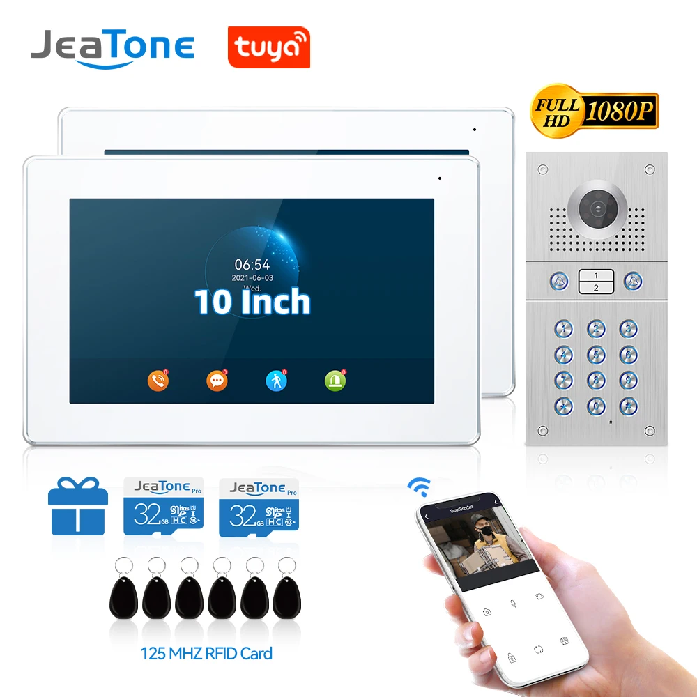 

Jeatone 10inch Tuya Smart Video Doorphone Intercom Electronic Doorman Wifi Camera/RFID Card/APP Unlock Motion Detection Doorbell