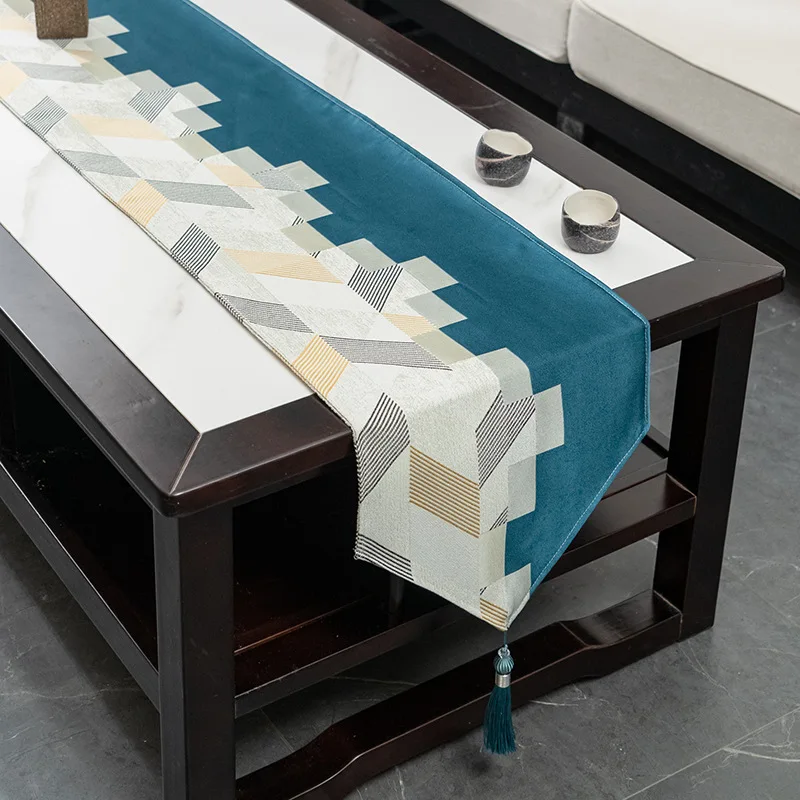 

Table Runner Chinese Style Fabric Art Jacquard Table Runners with Tassels Tea Mat TV Cabinet Decorative Table Flag Home Hotel