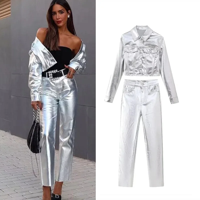 TRAF Womens Metallic Straight Jeans Vintage High Waist Fit Pants Sets Autumn New Woman's Lapel Long Sleeve Crop Jackets Suits
TRAF Womens Metallic Straight Jeans Vintage High Waist Fit Pants Sets Autumn New Woman's Lapel Long Sleeve Crop Jackets Suits