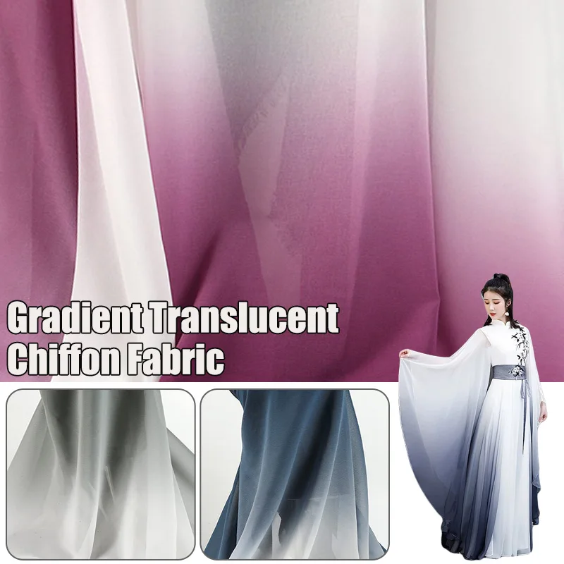 

1 Meter Thin Ombre Chiffon Fabric Soft Gradient Translucent Tulle Gauze Fabric For Diy Sewing Dancing Scarf Hanfu Dress Material