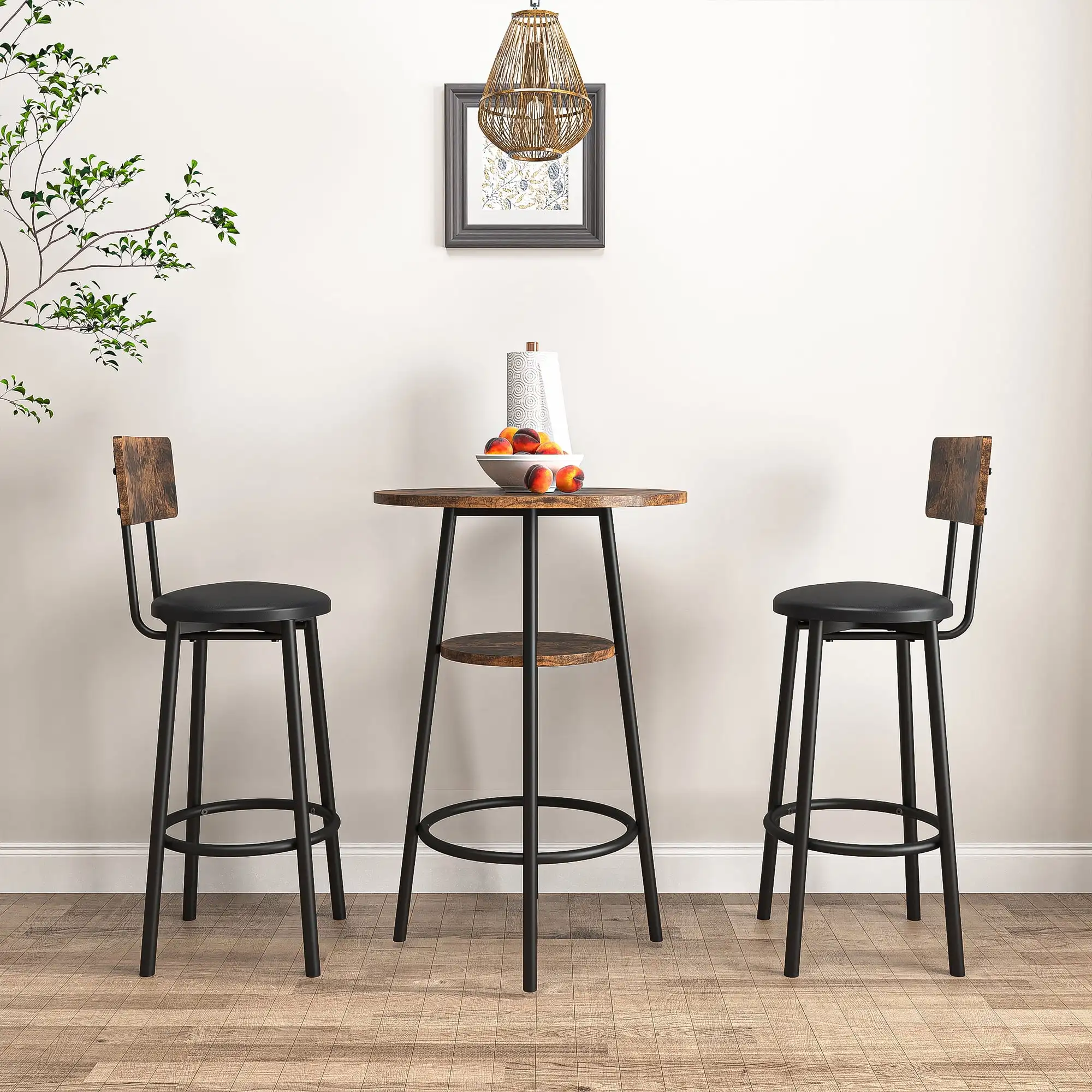 3-Piece Dining Round Table and Chairs Set, Industrial Bar Table Set Kitchen Table and 2 Stools on Breakfast Nook, Rustic Brown
3-Piece Dining Round Table and Chairs Set, Industrial Bar Table Set Kitchen Table and 2 Stools on Breakfast Nook, Rustic Brown
