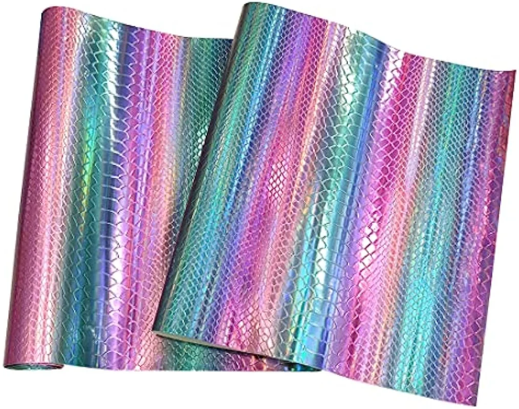 

46x135cm Holographic Snake Skin Iridescent gradient Bump Texture Faux Leather Fabric, for Upholstery Wallets Making Crafts
