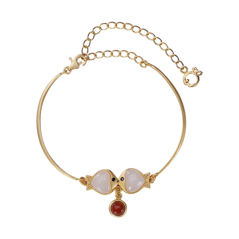 S925 Sterling Silver Hetian jade bracelet girls give girl friend little fish and Pisces light luxury gold plated Bracelet
S925 Sterling Silver Hetian jade bracelet girls give girl friend little fish and Pisces light luxury gold plated Bracelet