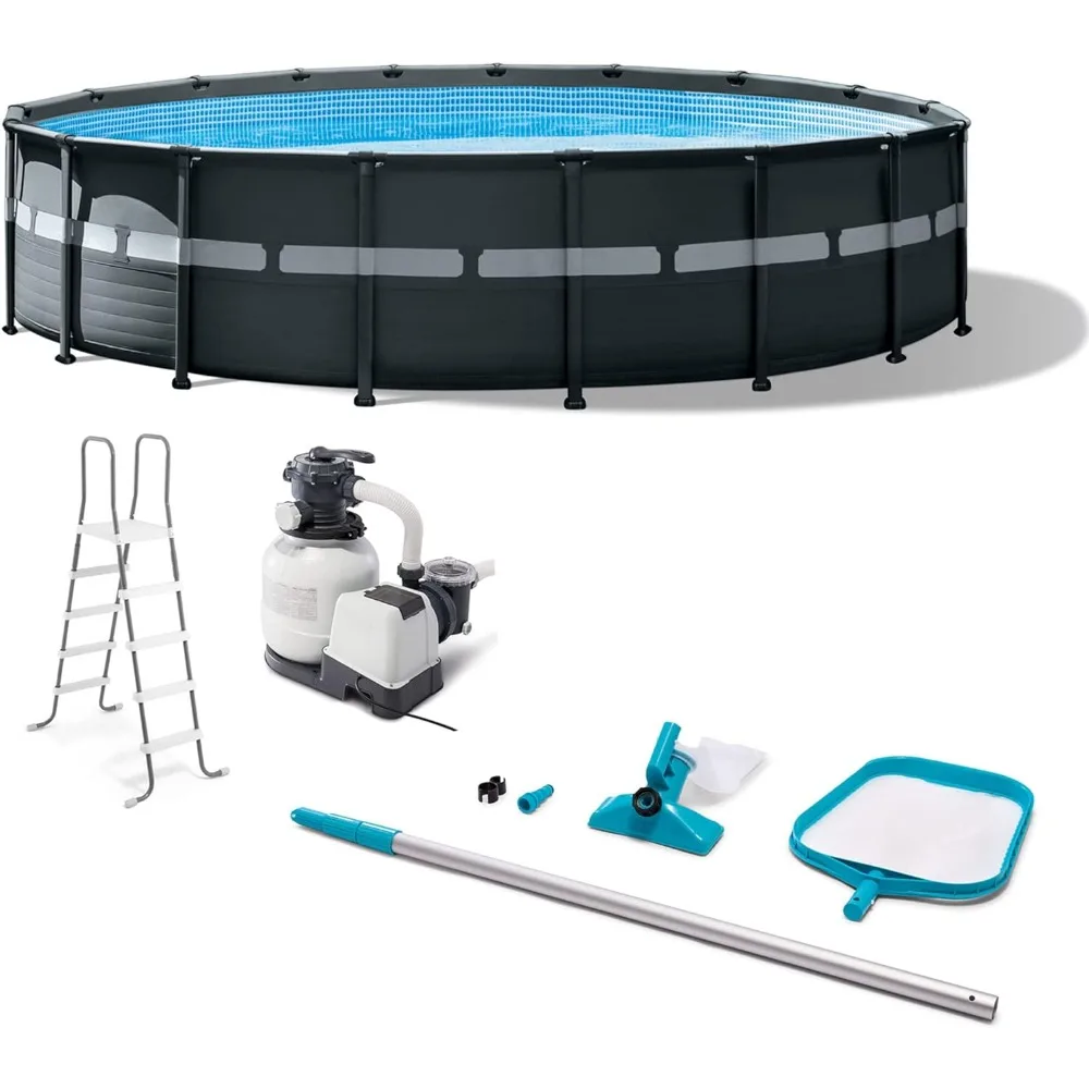 18' x 52" Above Ground Swimming Pool with Sand Filter Pump, Ladder, Cover, & Maintenance Accessory Kit with Vacuum and Skimmer
18' x 52" Above Ground Swimming Pool with Sand Filter Pump, Ladder, Cover, & Maintenance Accessory Kit with Vacuum and Skimmer
