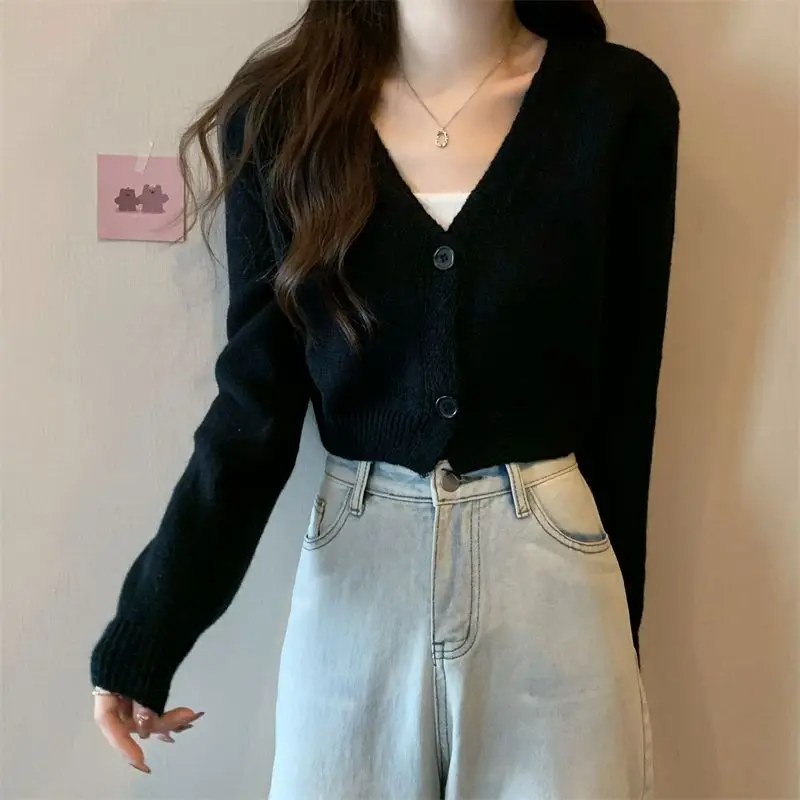 Crop Cardigan Women Slim Autumn Girlish All-match Ulzzang Tender V-neck Casual Outwear Aesthetic Classic Students Chic Clothing Crop Cardigan Women Slim Autumn Girlish All-match Ulzzang Tender V-neck Casual Outwear Aesthetic Classic Students Chic Clothing
