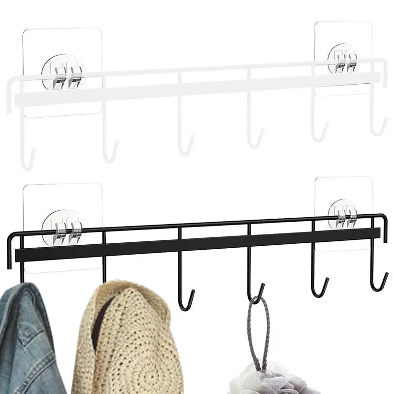 

Punch-free Kitchen Utensil Rail Rack With 6 Hooks Multipurpose Self-adhesive Hook Wall Mounted Hanging Rail Utensil Rack home