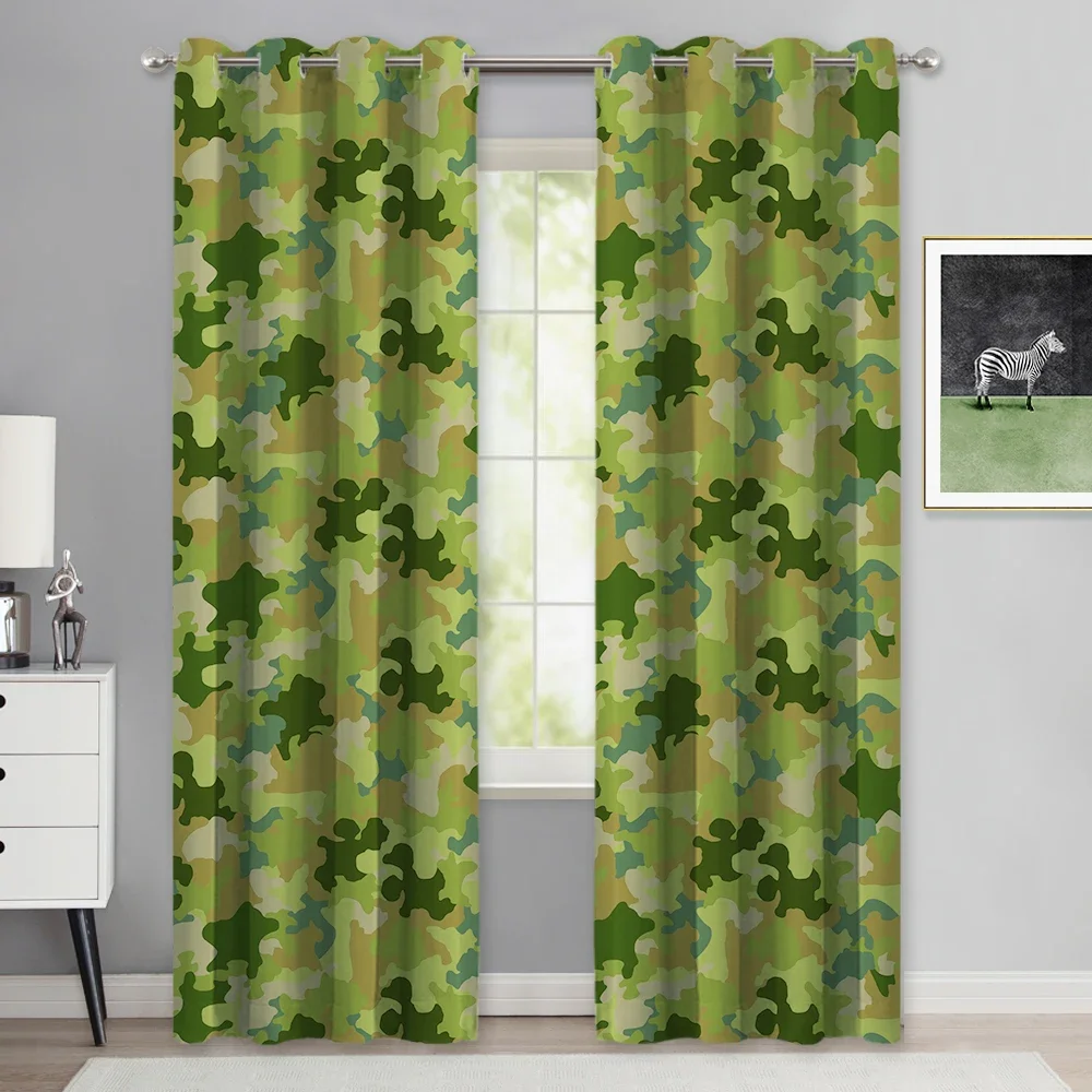 

RYB HOME 1PC Camouflage Shading Heat Insulation Noise Reduction Printed Curtains Grommet Dormitory Apartment Children's Room