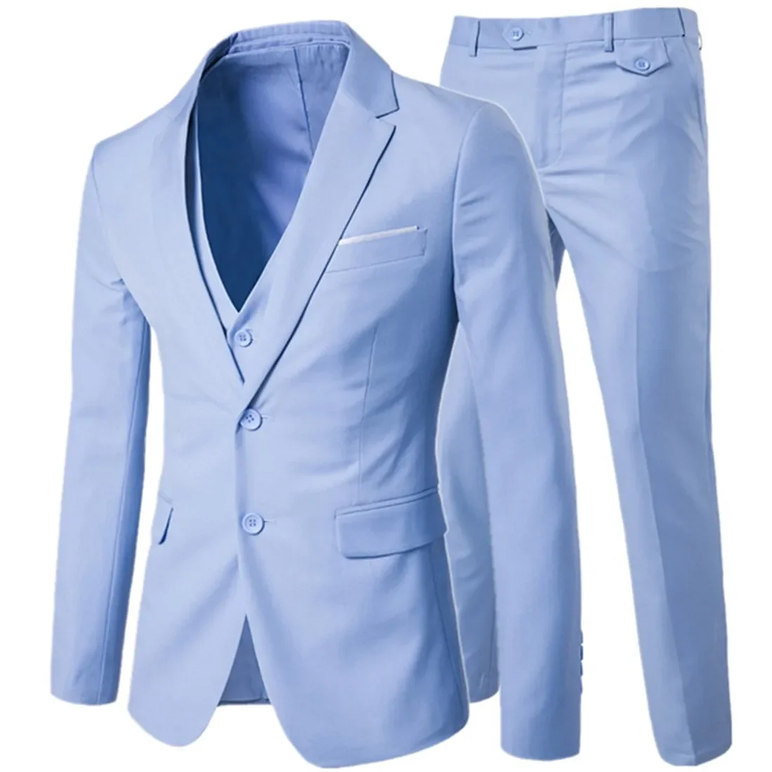 

Blazer Vest Pants Business Gentleman 3 Suit Pieces Sets / Groom Wedding Classic Solid Slim Dress Men High End Jacket Trousers
