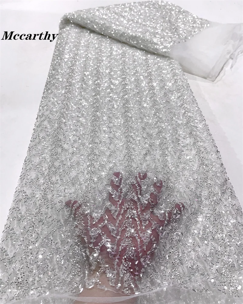 

Африканская Тяжелая кружевная ткань из бисера 2024, высокое качество, 5 ярдов, нигерийская ткань для жениха с блестками, материал для свадебного платья FJ70YN