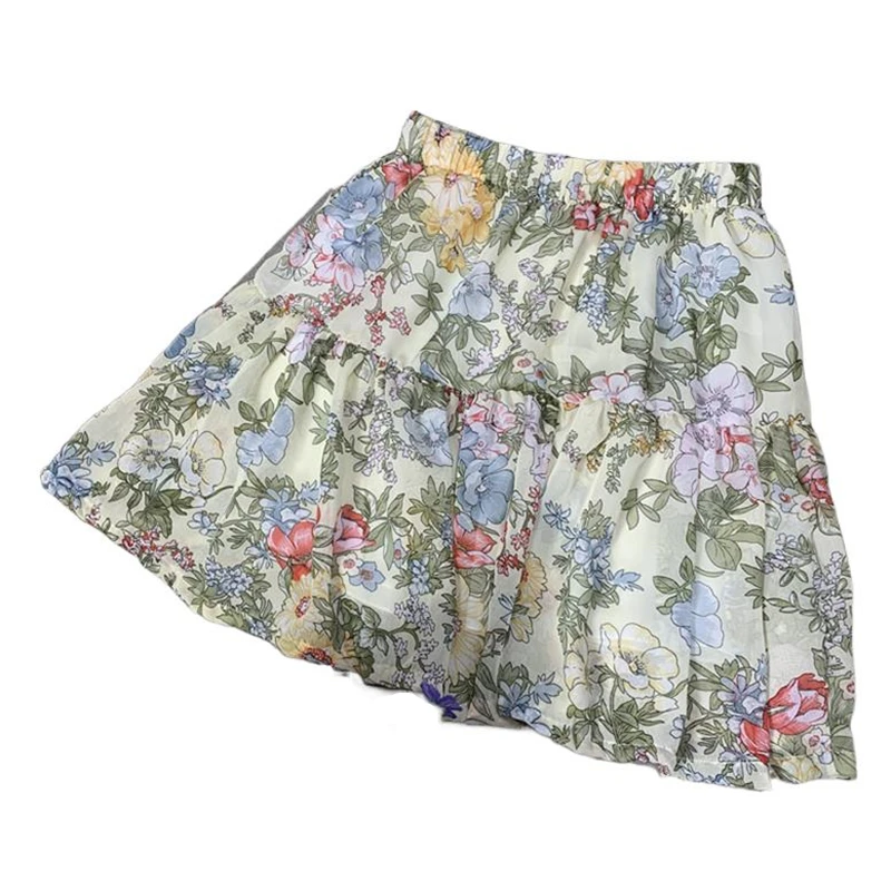 

New 2024 korean Women Fashion High Waist Print Skirt Broken Flower Sexy mini ruffled Skirt Printed Beach Skirts roupas femininas