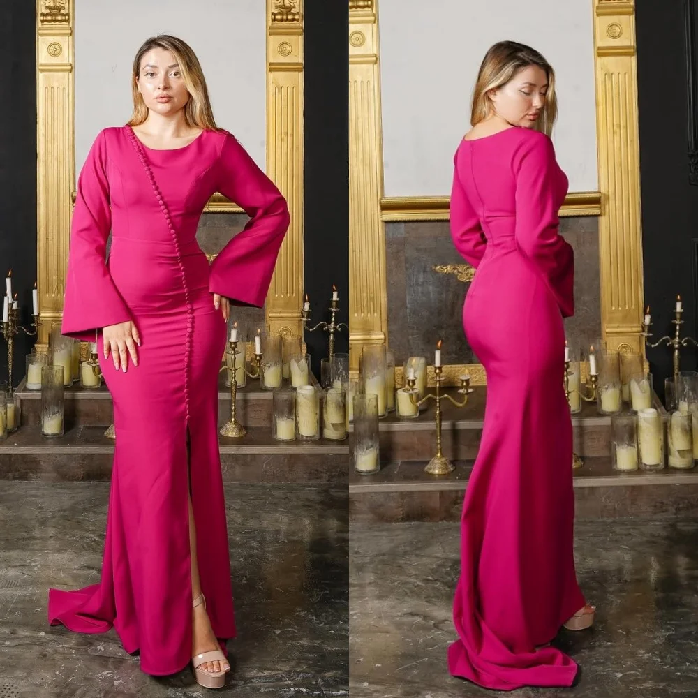 

Prom Dress Evening Saudi Arabia Jersey Ruched Birthday A-line O-Neck Bespoke Occasion Gown Long Dresses