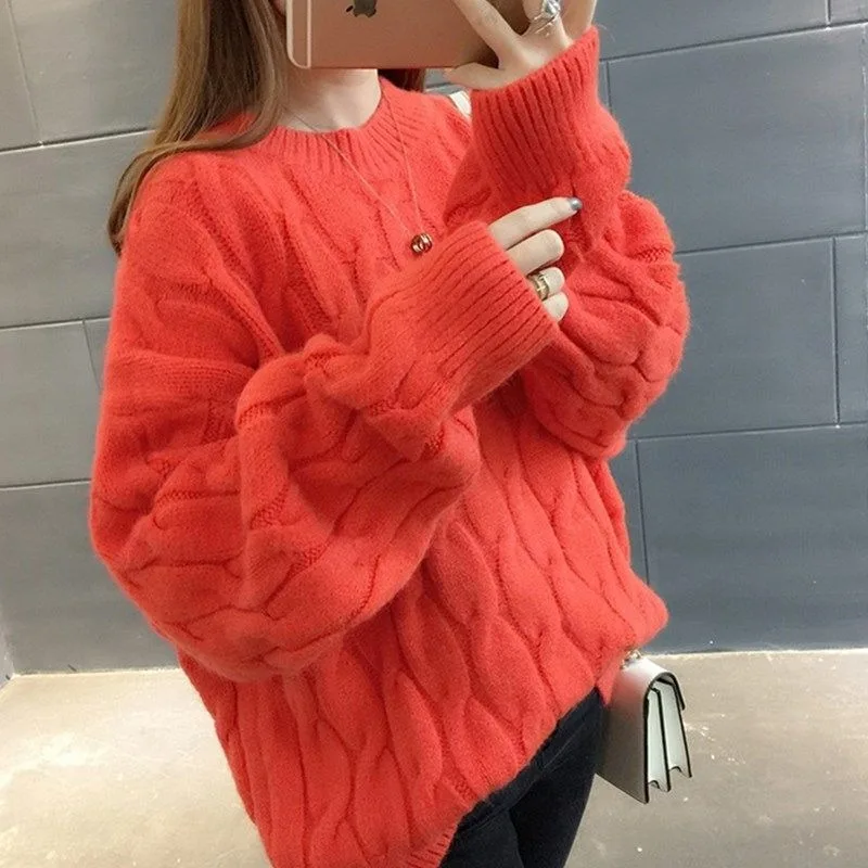 

Korean Version of Autumn Winter Twist Loose Sweater Female Pullover Thick Wool Thickened Plus Size Knit Bottoming Shirt 2024 New