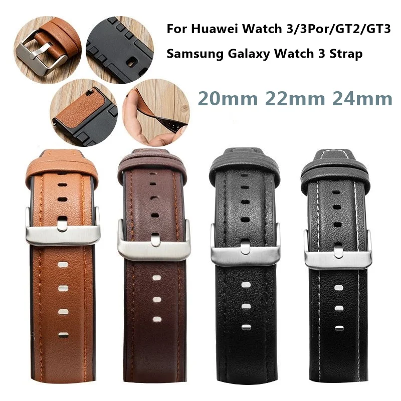 

Ремешок силиконовый и кожаный для часов Huawei Watch GT GT2 46 мм, сменный Браслет для Samsung Galaxy Watch Seiko IWC, 20/22/24 мм