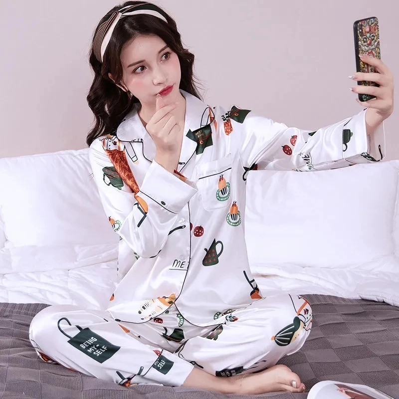 Spring Pajamas set woman Ladies Silk Satin Polyester Pajama Sets Homewear Women Casual Luxury Thin Pajamas Female Sleepwear
Spring Pajamas set woman Ladies Silk Satin Polyester Pajama Sets Homewear Women Casual Luxury Thin Pajamas Female Sleepwear